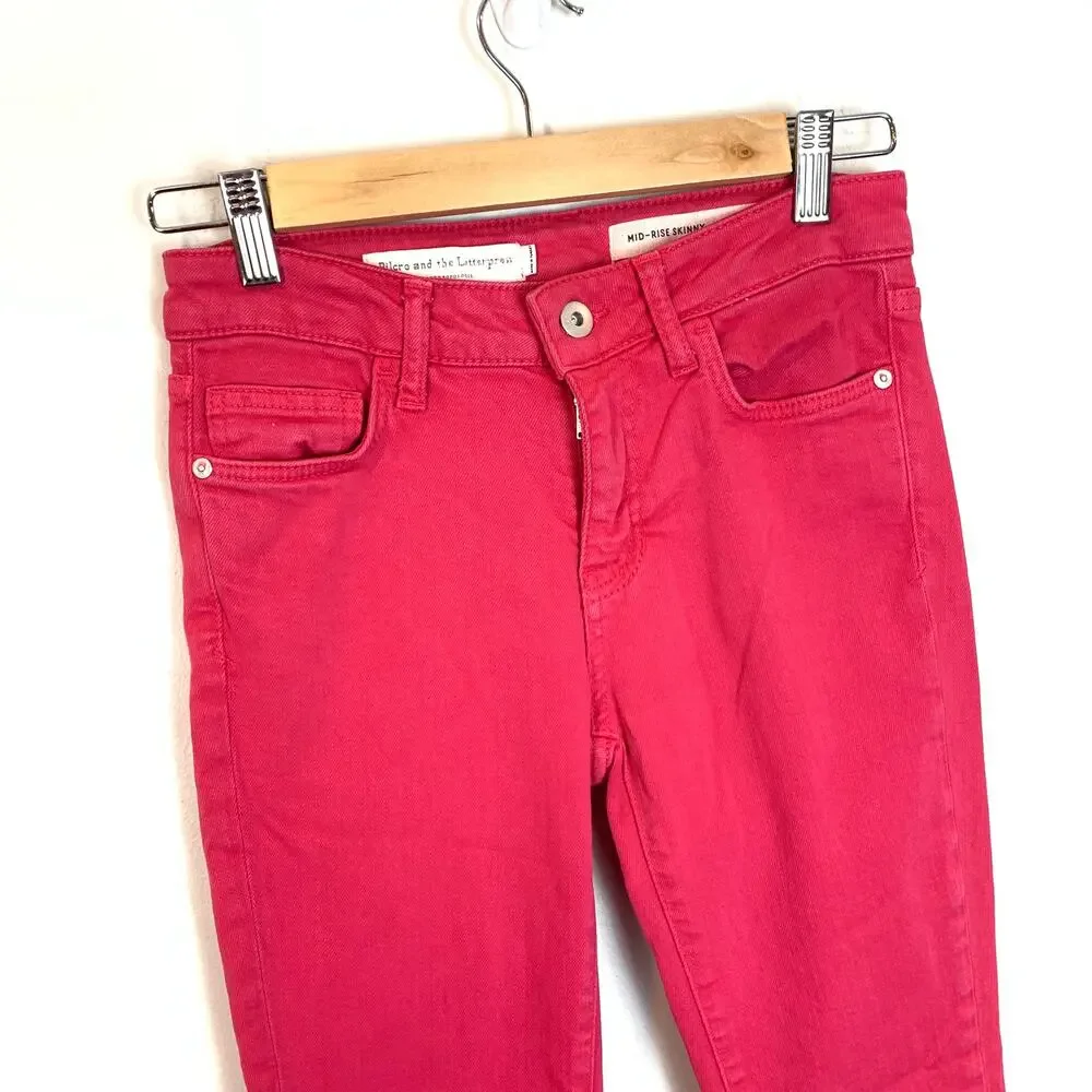 Anthropologie Pilcro Hot Pink Mid Rise Skinny Ankle Jeans 25 2